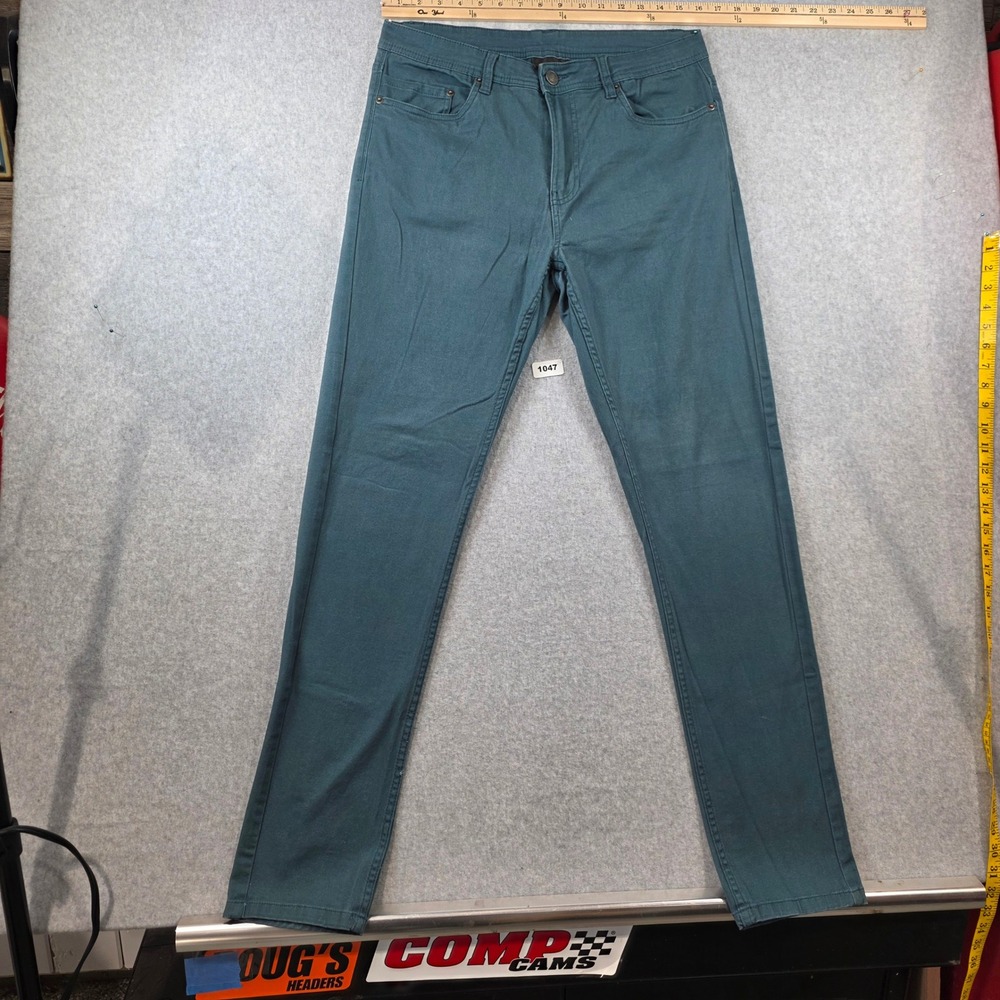 Jachs New York‎ Mens Slim Fit 5-Pocket Pants Teal Blue Green 32x32 Cotton Twill